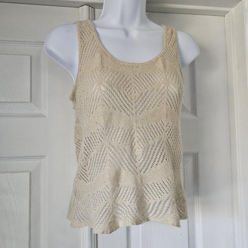 Boho indie cream tan crochet tank top